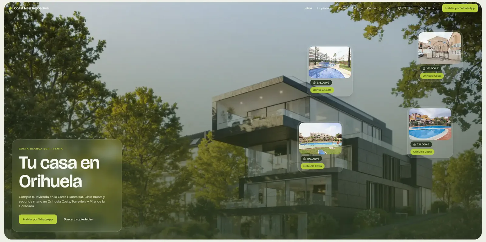 Página web de Coast Nest Properties en escritorio