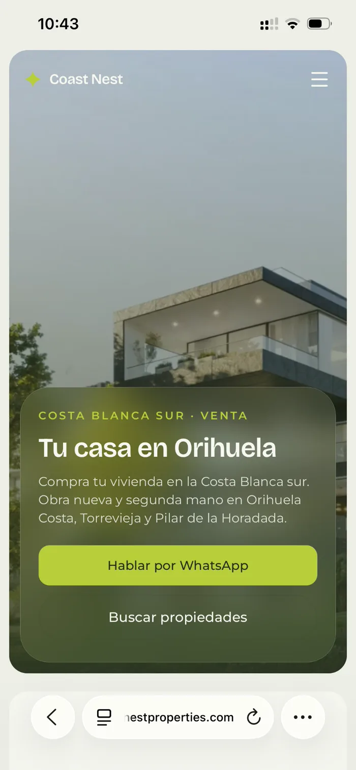 Página web de Coast Nest Properties en móvil